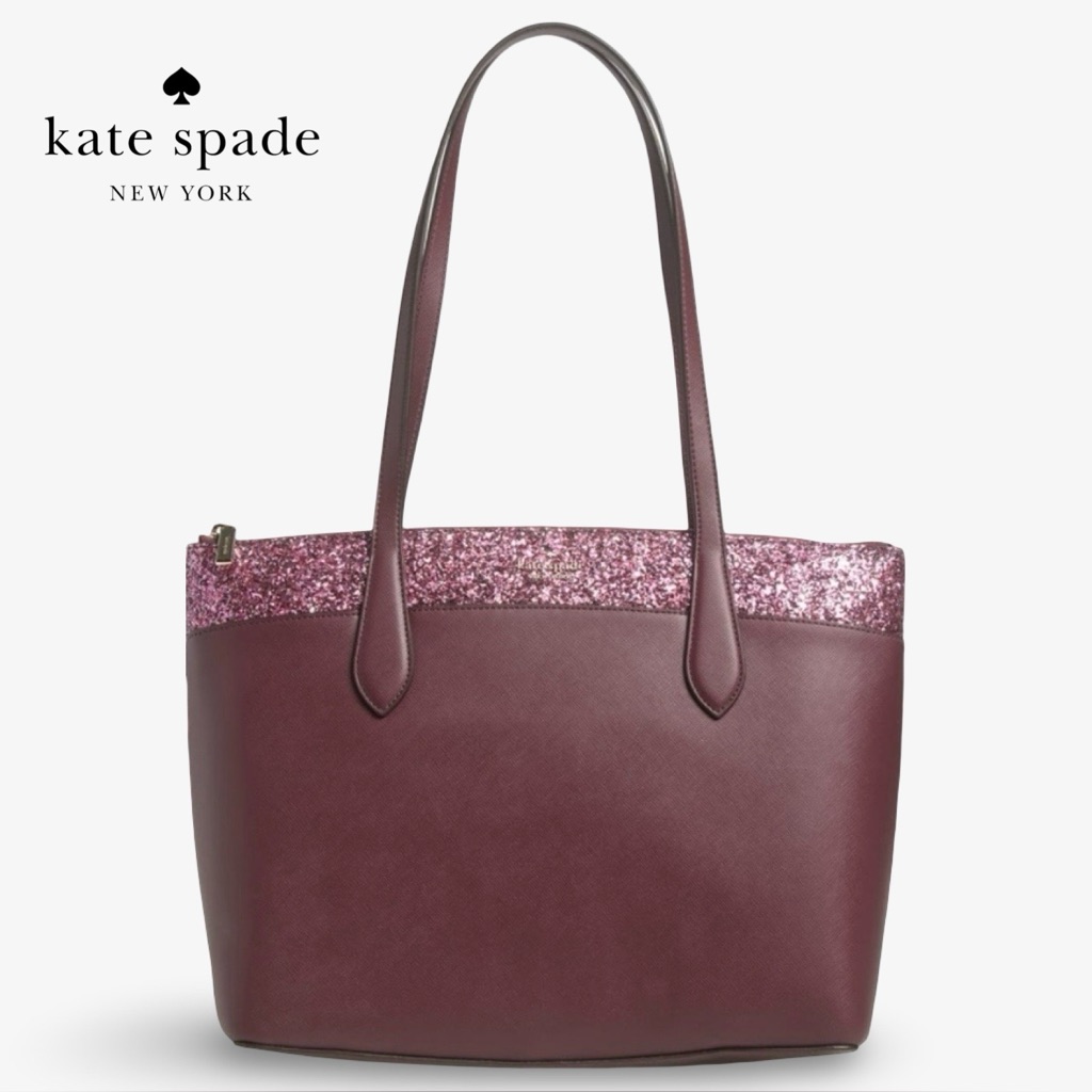 Kate Spade Flash Glitter Tote Cherrywood Red Burgundy Pink Nwt